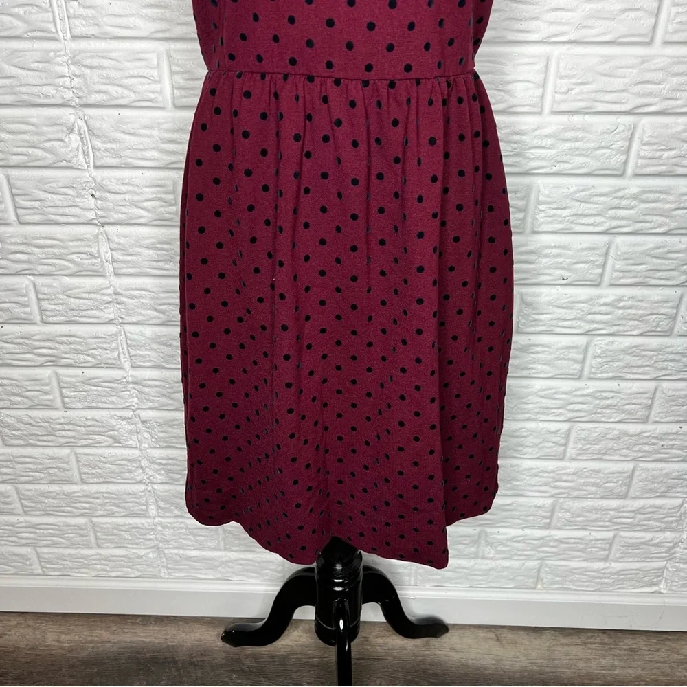 J CREW Fit Flare Sleeveless Dress Velvet Polka Dot Ponte Red Size M